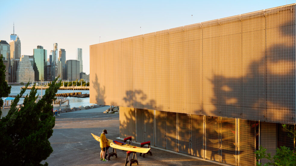 Brooklyn Bridge Park Boathouse at dusk. Photo by Kyle Knodell.