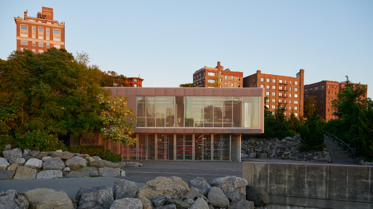 Brooklyn Bridge Park Boathouse at dusk. Photo by Kyle Knodell.