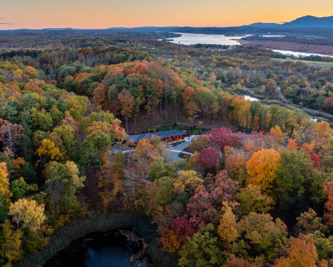 Aerial view of the Frederic Church Center for Art and Landscape. Credit: James Ewing / JBSA.