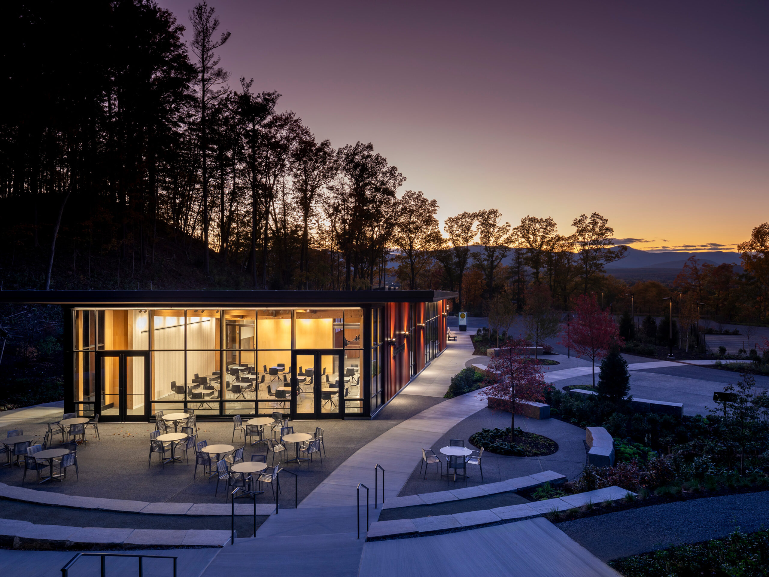 Dusk view of the Frederic Church Center for Art and Landscape. Credit: James Ewing / JBSA