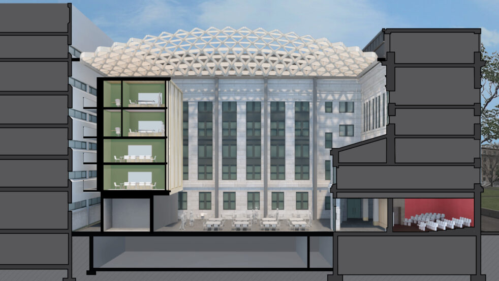 Section diagram of the enclosed West Commons