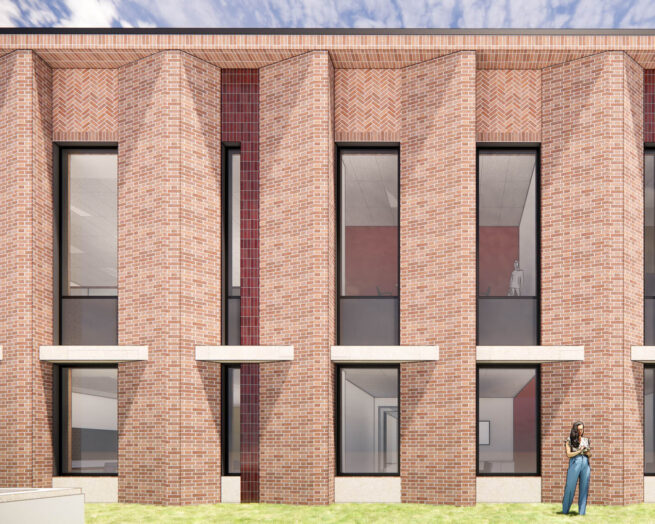 Rendering of serrated brick facade.