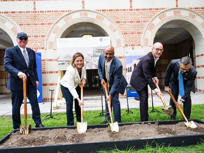 Photograph of Rice University officials shoveling dirt for groundbreaking