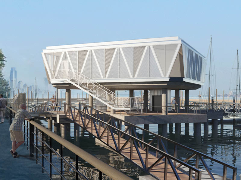 Rendering of a marina dockhouse on the river