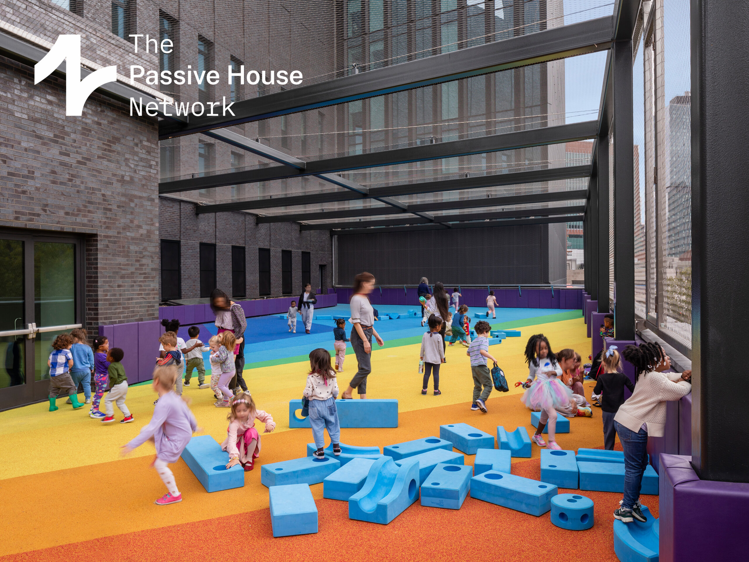 Photography of children play roof with rainbow flooring